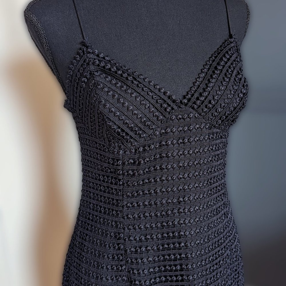 Dotted Black Dress with Embroidered Overlay (Pre-Owned)